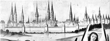 Lübeck un sin Engel (in'n Vörrergrunn rechts)