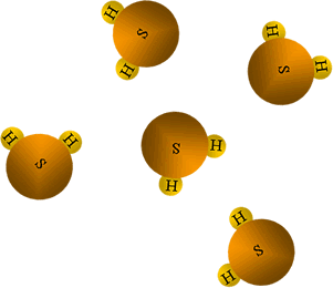 Swefelwaterstoffmoleküle sünd bi Ruumtemperatuur gasföörmig un hangt nich tosamen
